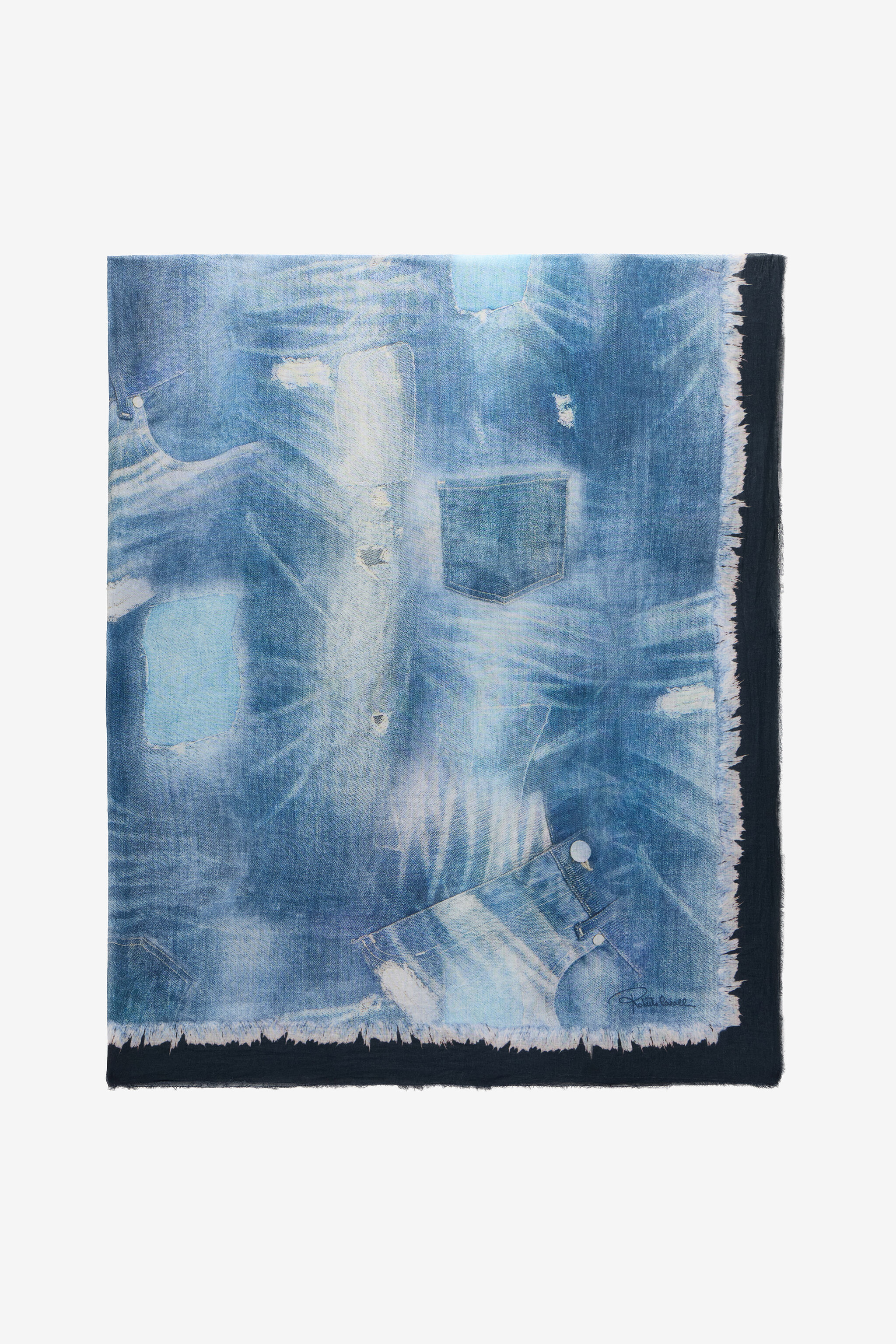 RC Baumwollschal mit Denim-Patchwork-Print DARK BLUE WQI007-1LR71