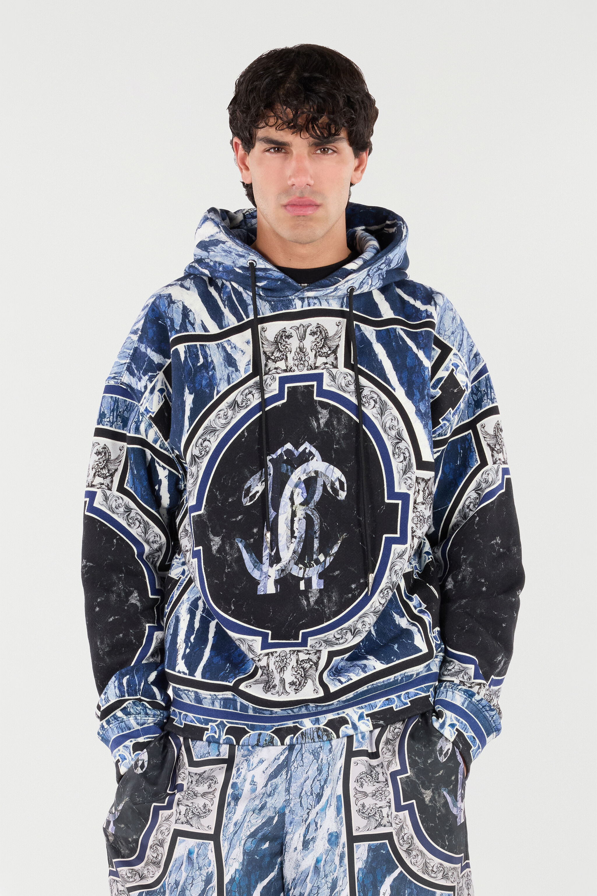 RC Sweatshirt Mit Print Marble Und Verzierungen Dunkelblau URT69A-5ON66