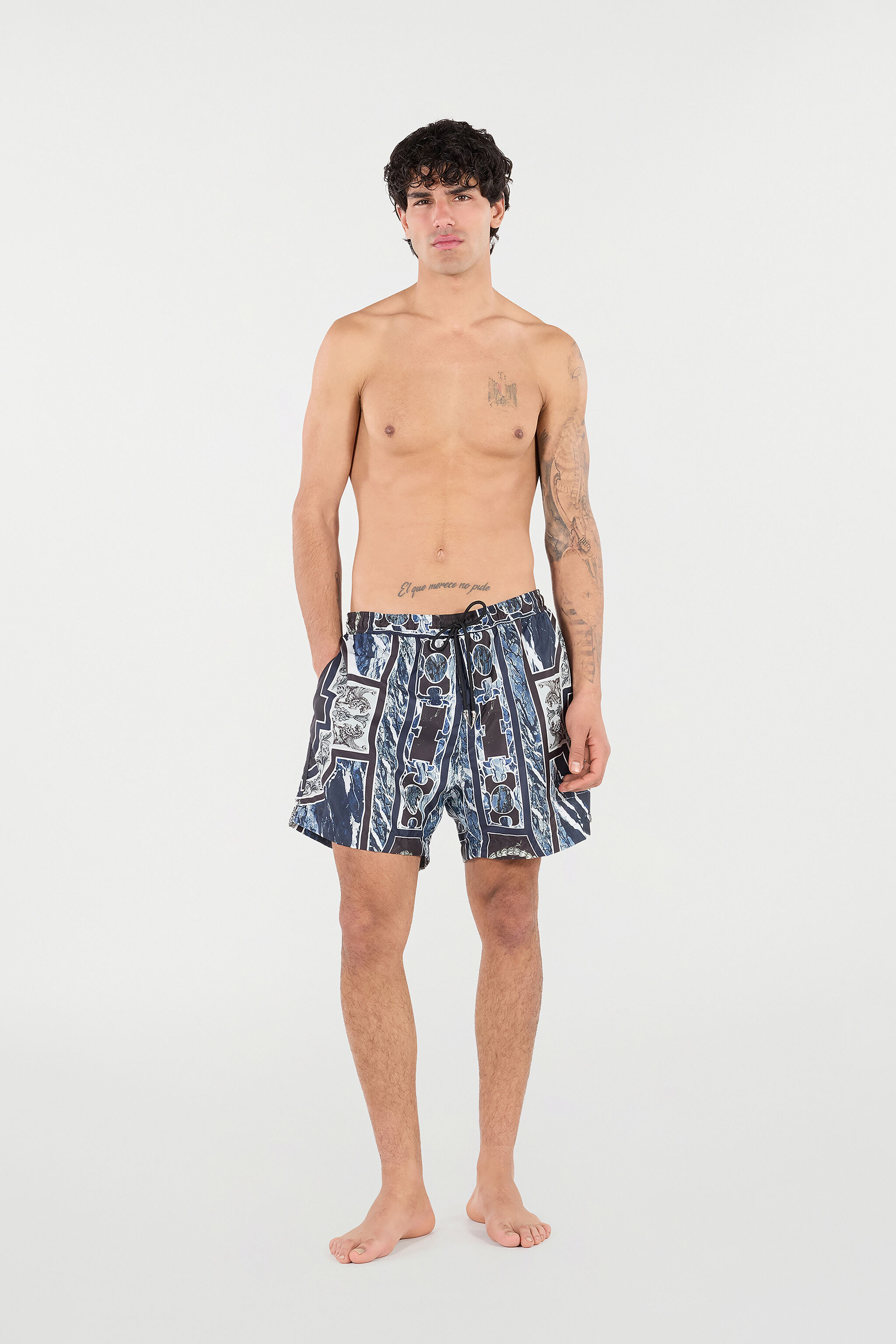 RC Short De Bain À Imprimé Marble Et Fang Bleu foncé URH00A-5RN65