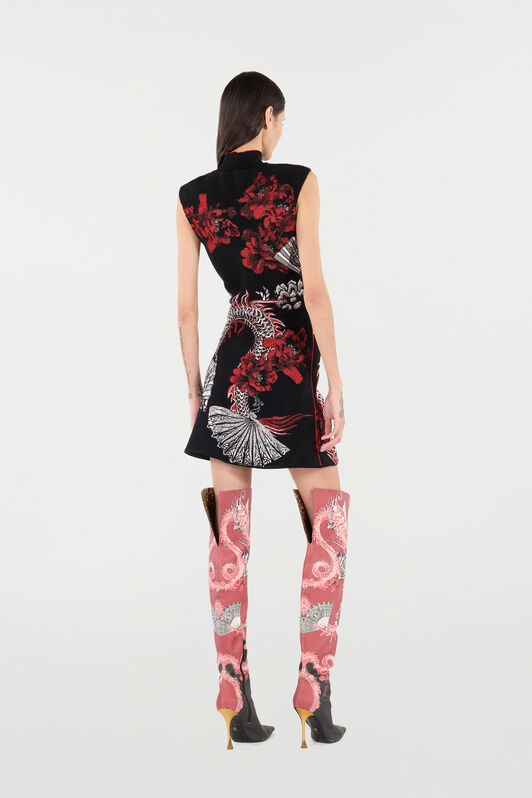 RC Minikleid Mit Floralem Motiv Und Drachen Schwarz/Rot VQM106-MG011