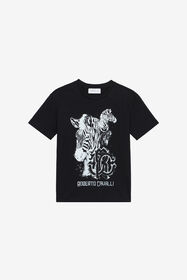 JU Camiseta Con Estampado Cebras Y Logotipo Negro UJT60B-JD001