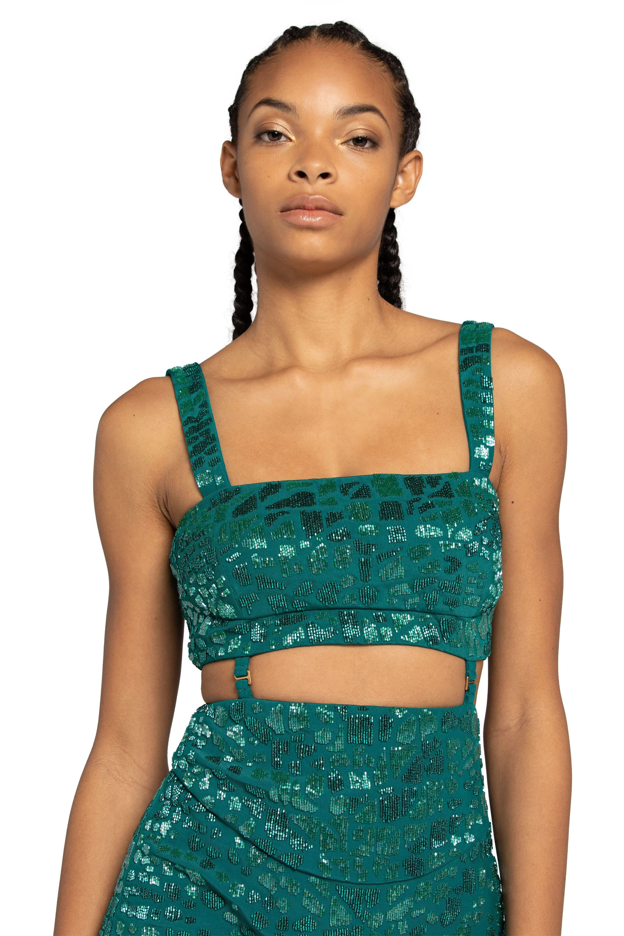 RC Leopard Bead-Embellished Mini Dress Grün JQR155-JJ050
