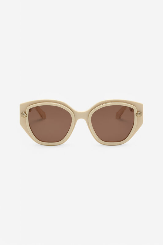 RC Sonnenbrille mit breiter und femininer Vorderseite und doppeltem Ring als Dekor SHINY FULL CREAM UALD05-ID200