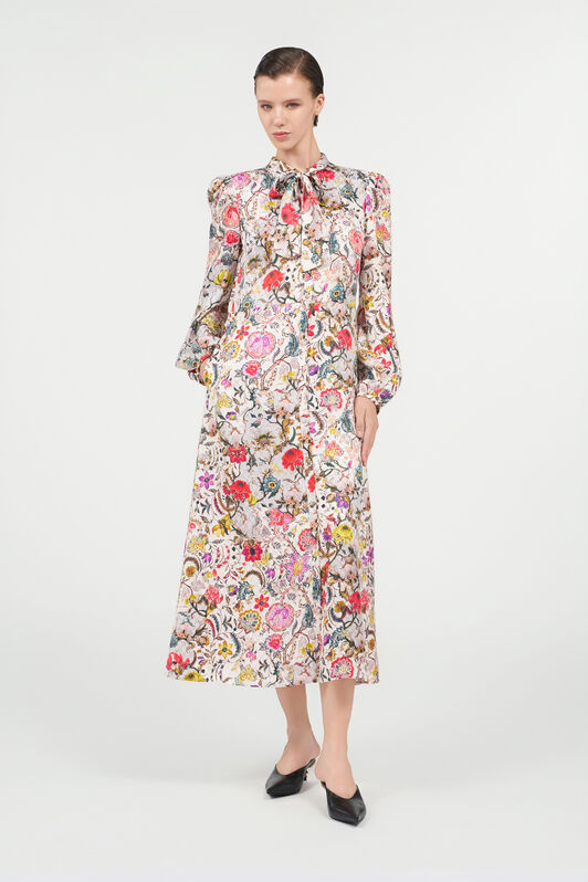 RC Langes Seidenkleid mit Florentine Flowers-Print BEIGE WQT112-RYR29