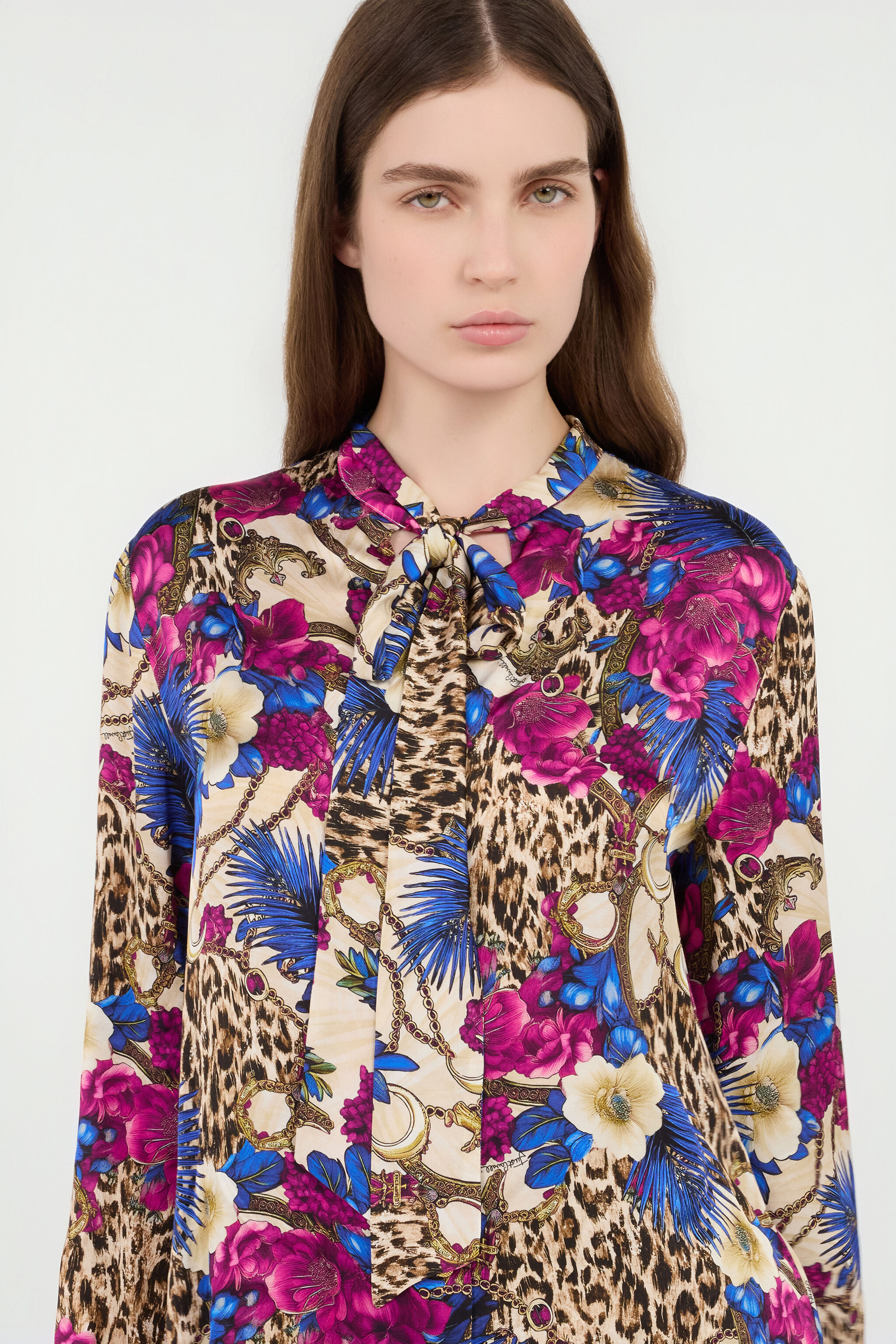 JC Flower Leo Print Shirt 700 BEIGE + 343 CILI VFT235-VF382