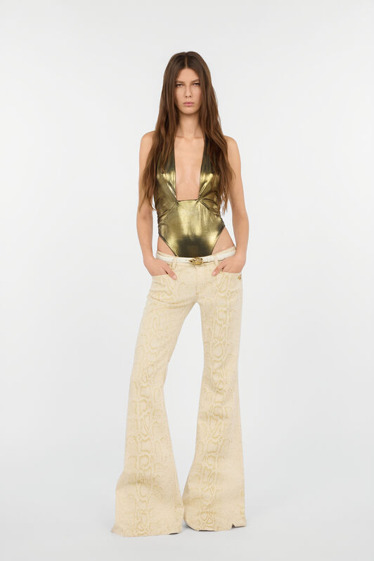 RC Weiße ausgestellte Jeans mit goldenem Python-Muster GOLD/WHITE WWJ205-DZS32