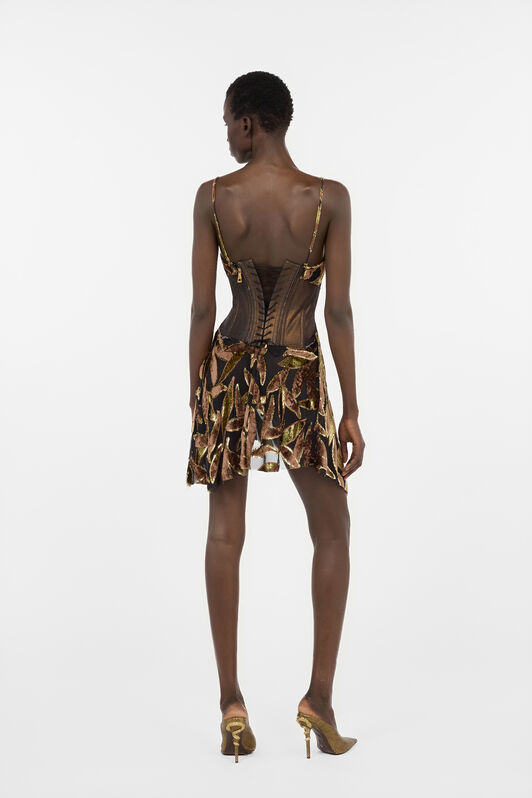 RC Transparentes Minikleid in Schokoladenbraun mit Blattwerk-Motiv CHOCOLATE WWT131-FC007
