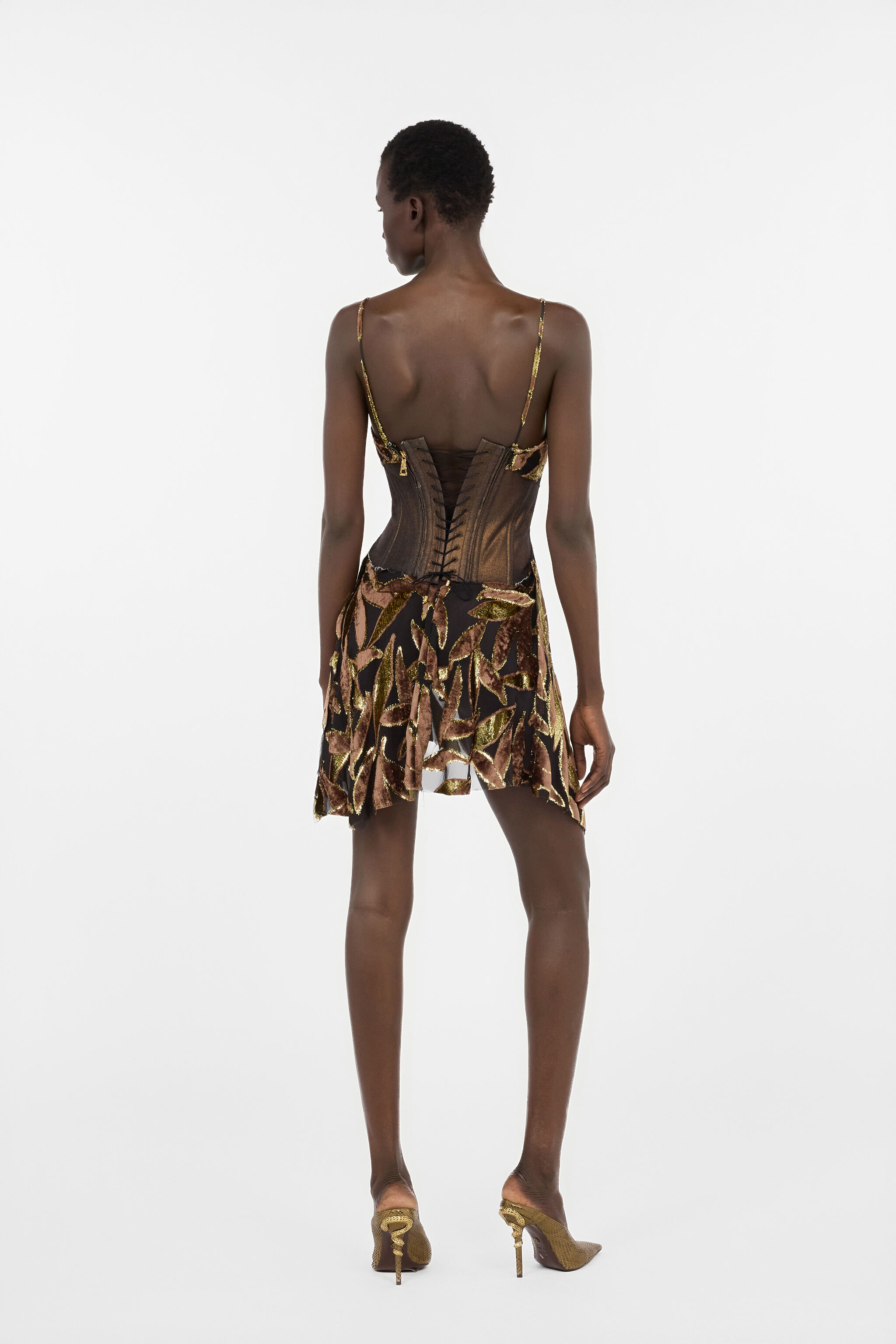 RC Transparentes Minikleid in Schokoladenbraun mit Blattwerk-Motiv CHOCOLATE WWT131-FC007