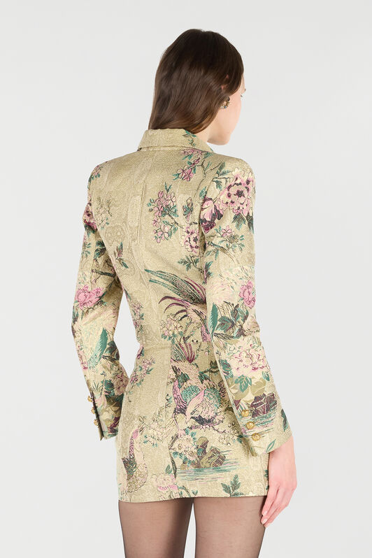 RC Cropped-Jacke Mit Oriental Bird Print Elfenbein/Rosa VKT403-DJ084