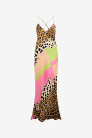 RC Vestido largo de seda con estampado Cavalli Pop LIGHT GREEN WQT102-OZR33