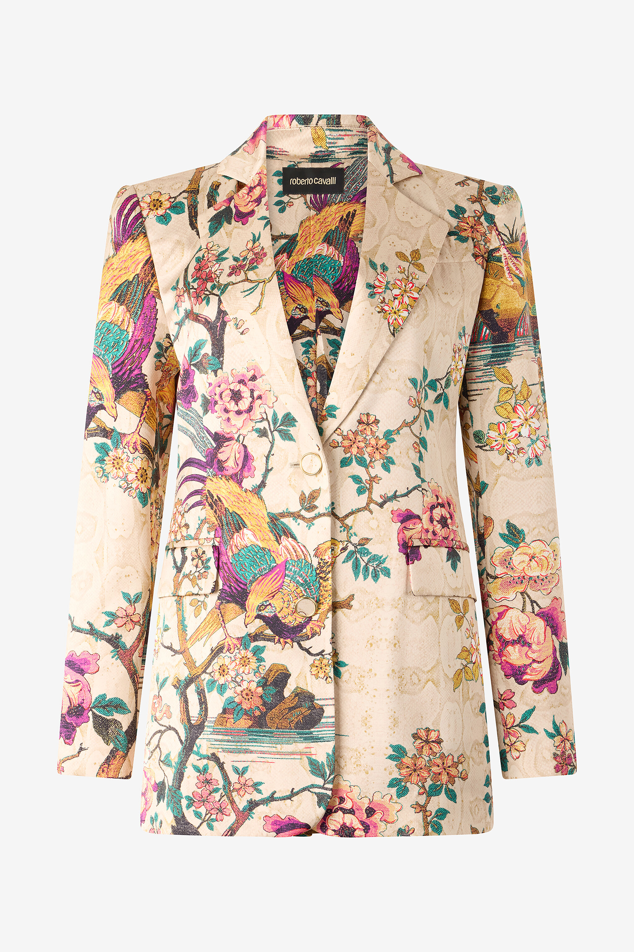 RC Blazer De Seda con Estampado Oriental Bird Marfil/Rosa VKT405-TYP76