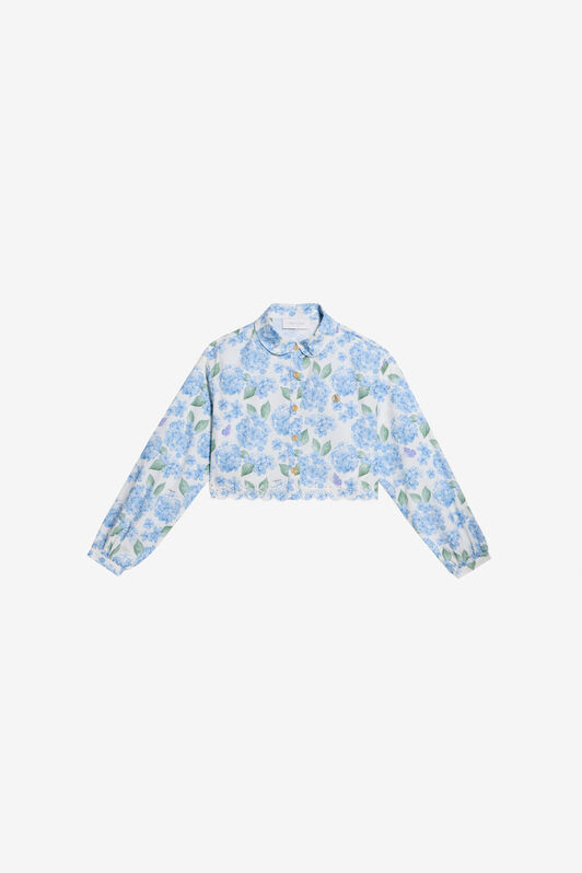 JU Baumwollhemd mit Plumago-Print WHITE/BLUE WJT70C-7MR13