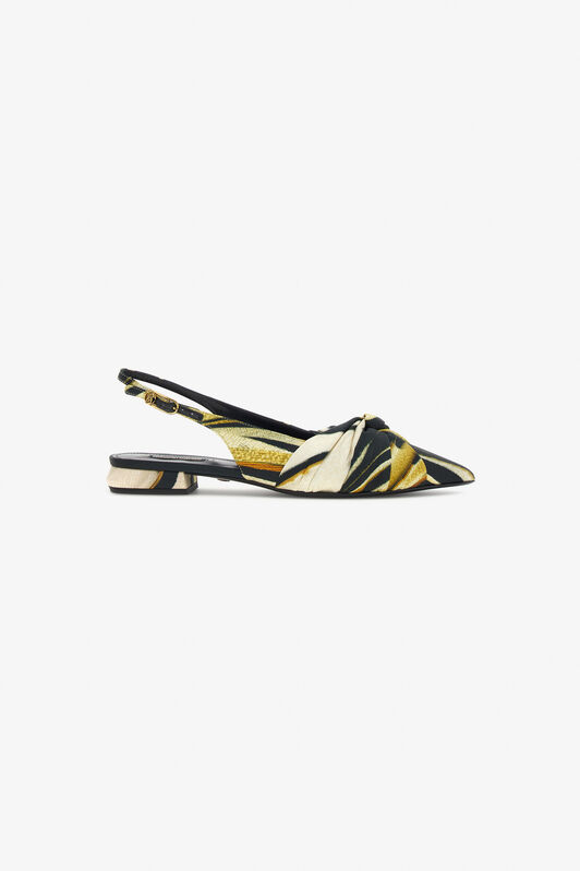 RC Print Satin The Pettegola Slingback with low heel Gold SKS100-SE380
