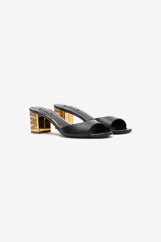 RC Mules Mit Breitem, Goldenem Absatz Schwarz VKS027-PZ579