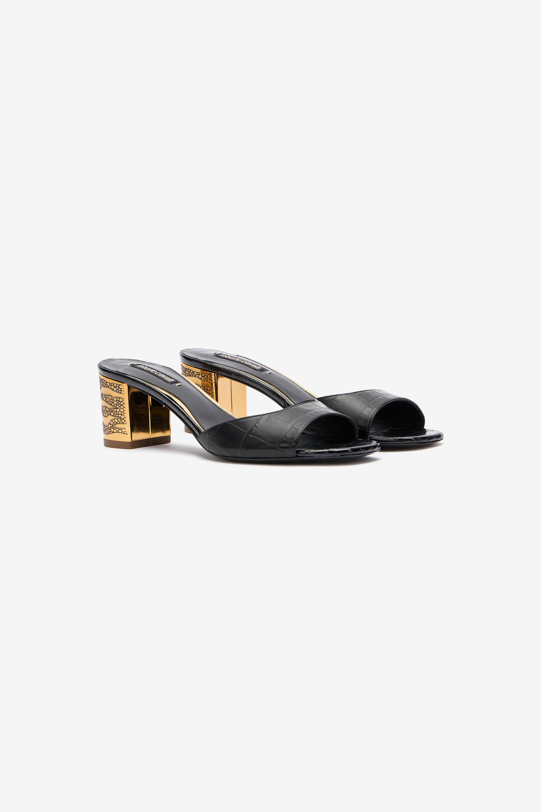 RC Mules Mit Breitem, Goldenem Absatz Schwarz VKS027-PZ579