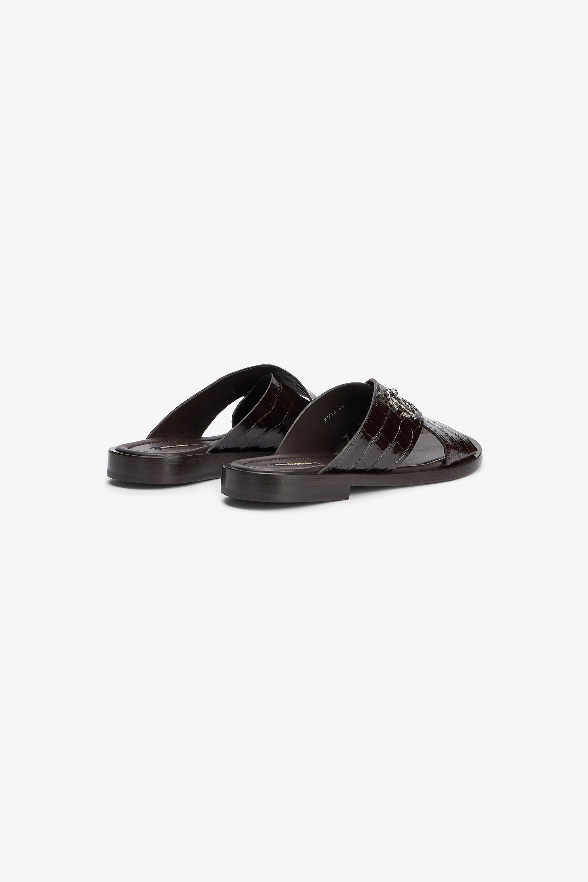 RC Slidesandalen in dunkelbraunem Leder mit Krokodileffekt DARK BROWN VMS001-PZ037