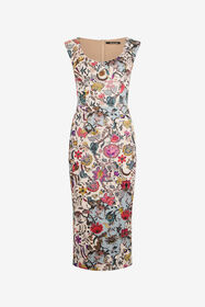 RC Sheath Dress with Florentine Flowers Print BEIGE WQT151-NBR29