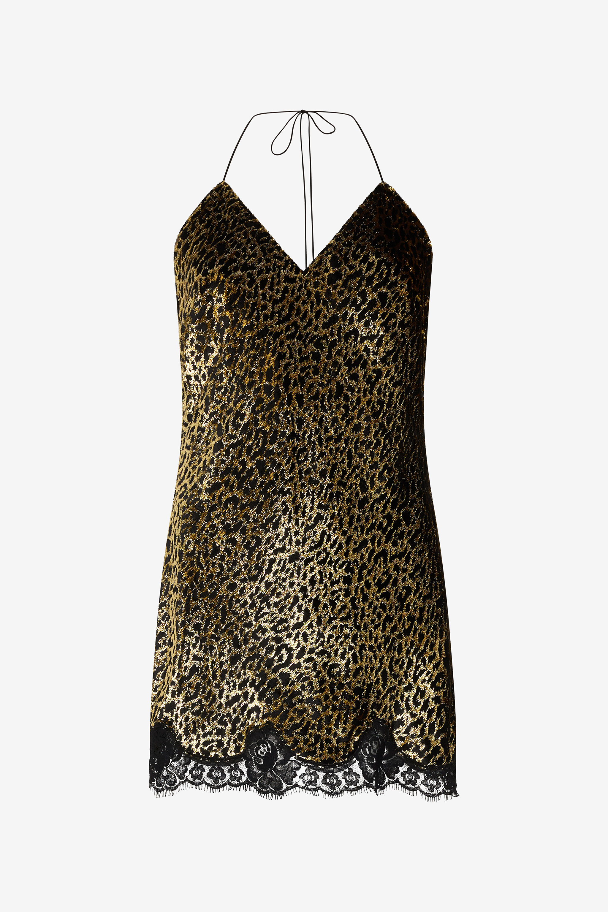 RC Vestido Lencero De Seda Con Estampado Macro Leopard BLACK/GOLD WKT143-FT061