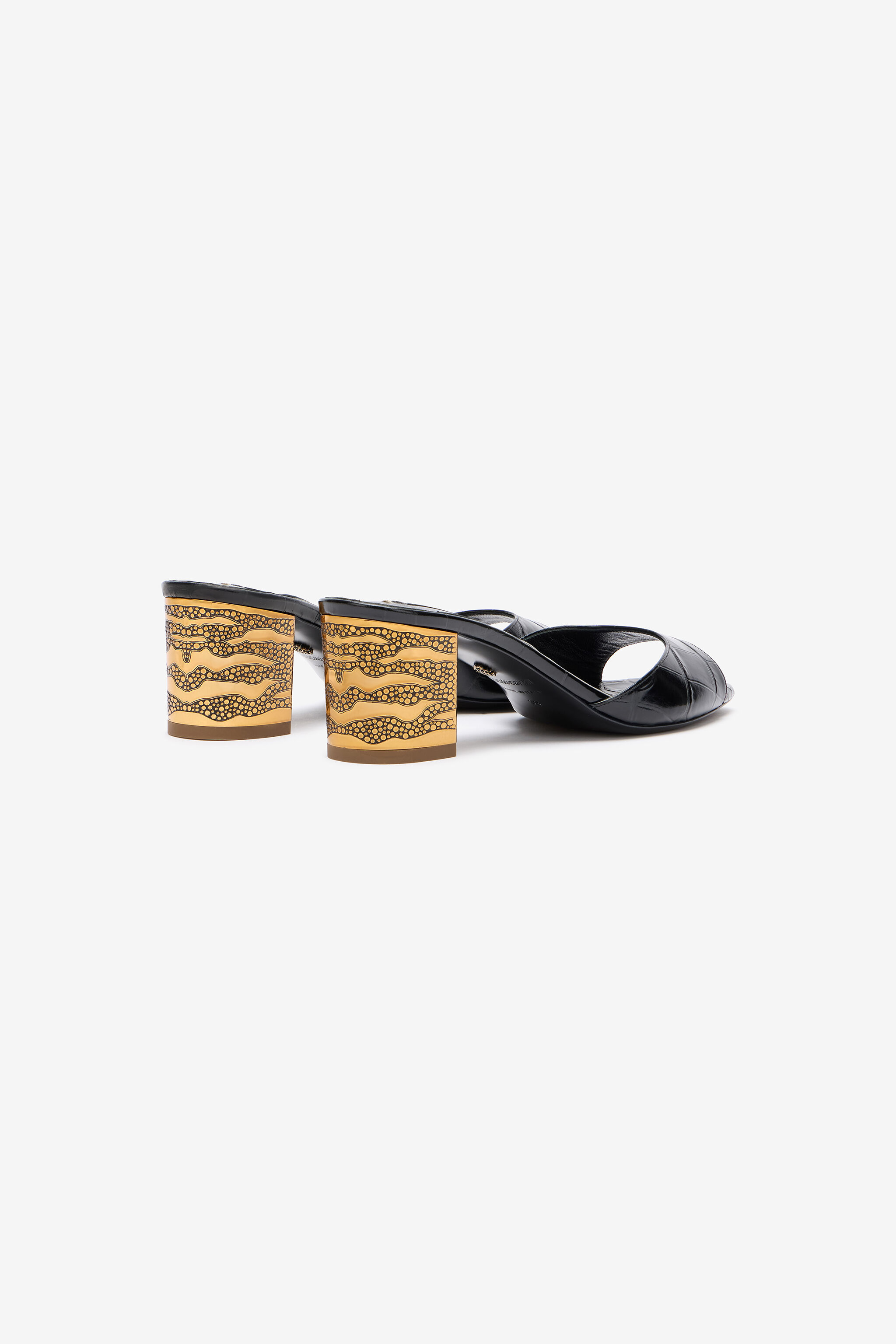 RC Mules Mit Breitem, Goldenem Absatz Schwarz VKS027-PZ579