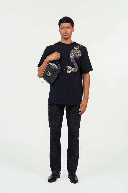 RC Camiseta de algodón con estampado de serpiente BLACK WRT61G-JD060
