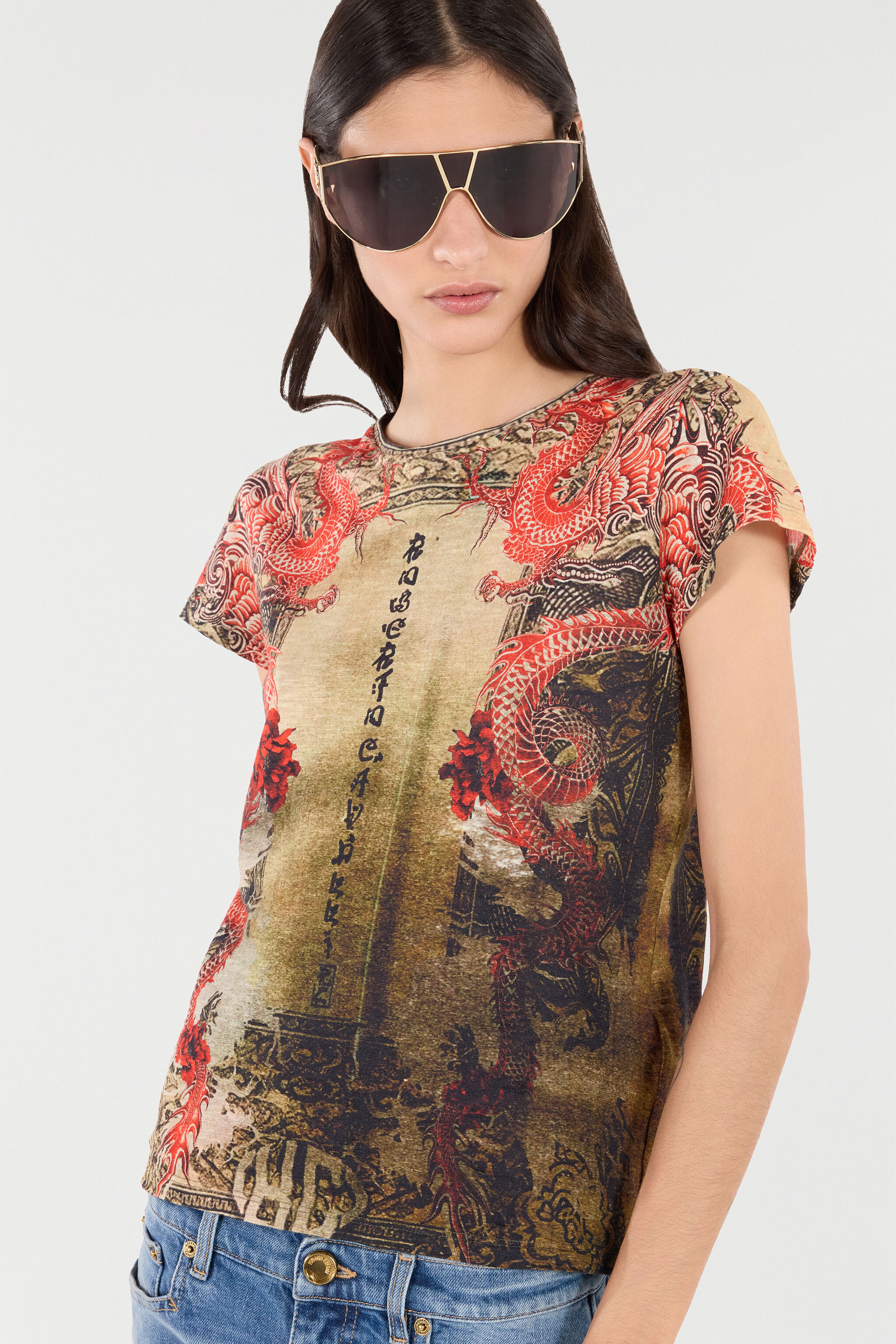 RC T-Shirt Aus Baumwolle Mit Orientalischem Print NATURALE/ROSSO VQT61C-3DQ00