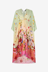 RC Silk Kaftan with Miami Flowers Print GREEN/FUCHSIA WQT182-OZR32