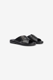 RC Sandales slide noires en cuir effet serpent BLACK VMS001-PZ03S