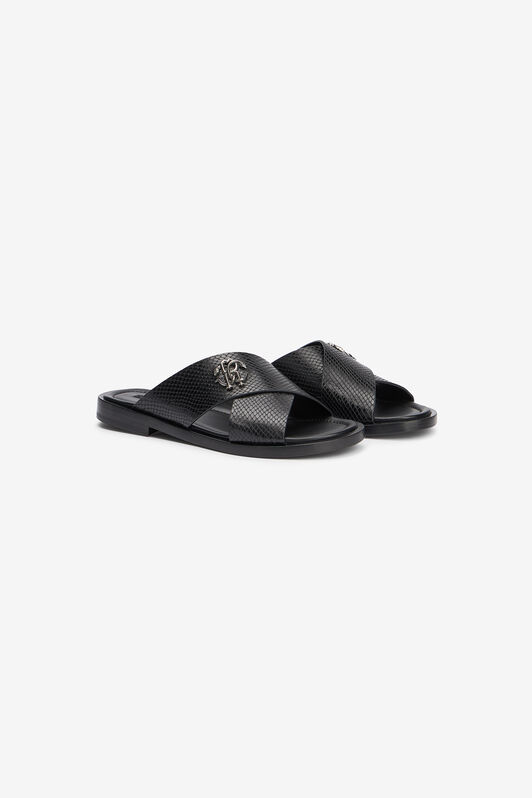 RC Black Slide Sandals in Snake-Effect Leather BLACK VMS001-PZ03S