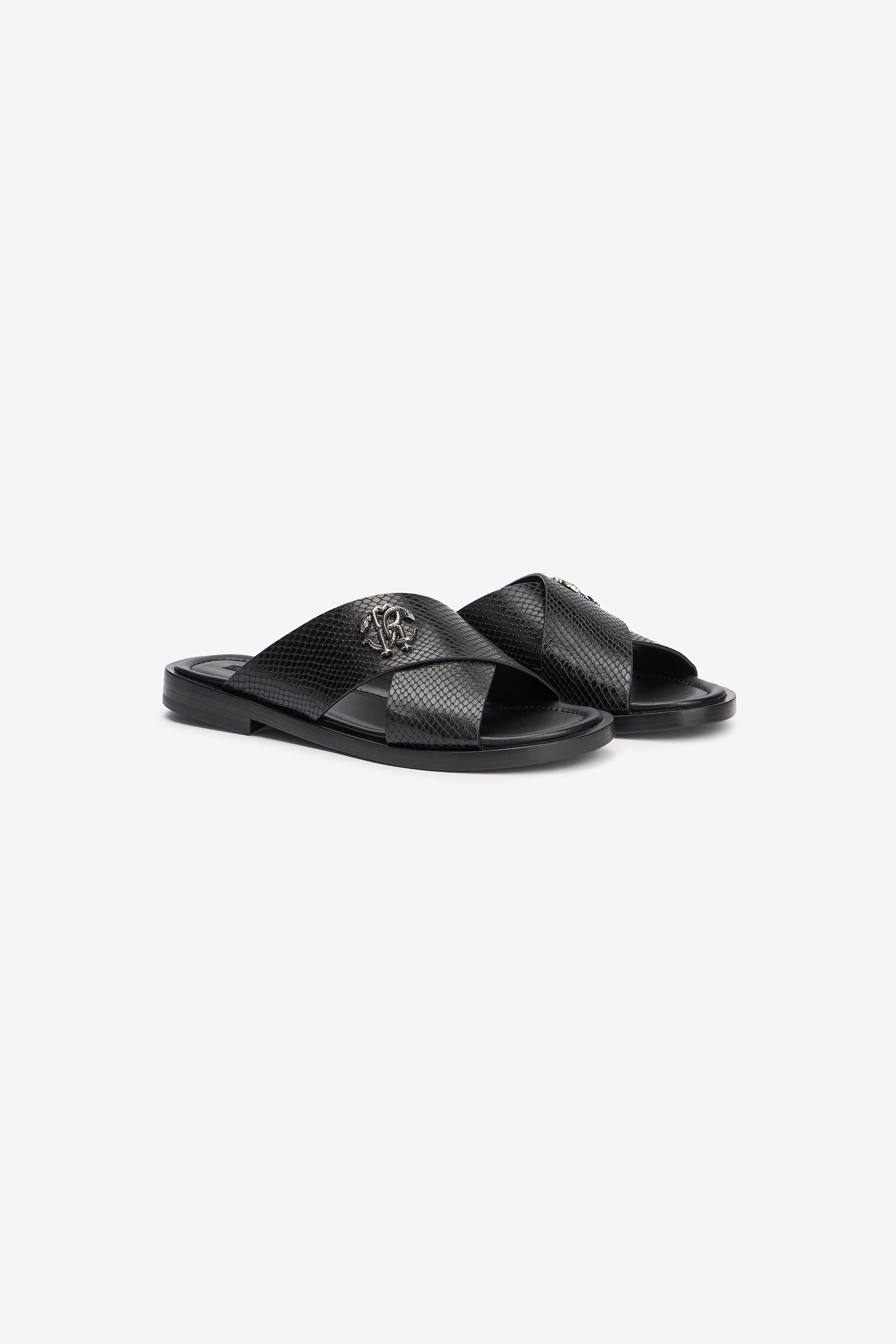 RC Black Slide Sandals in Snake-Effect Leather BLACK VMS001-PZ03S