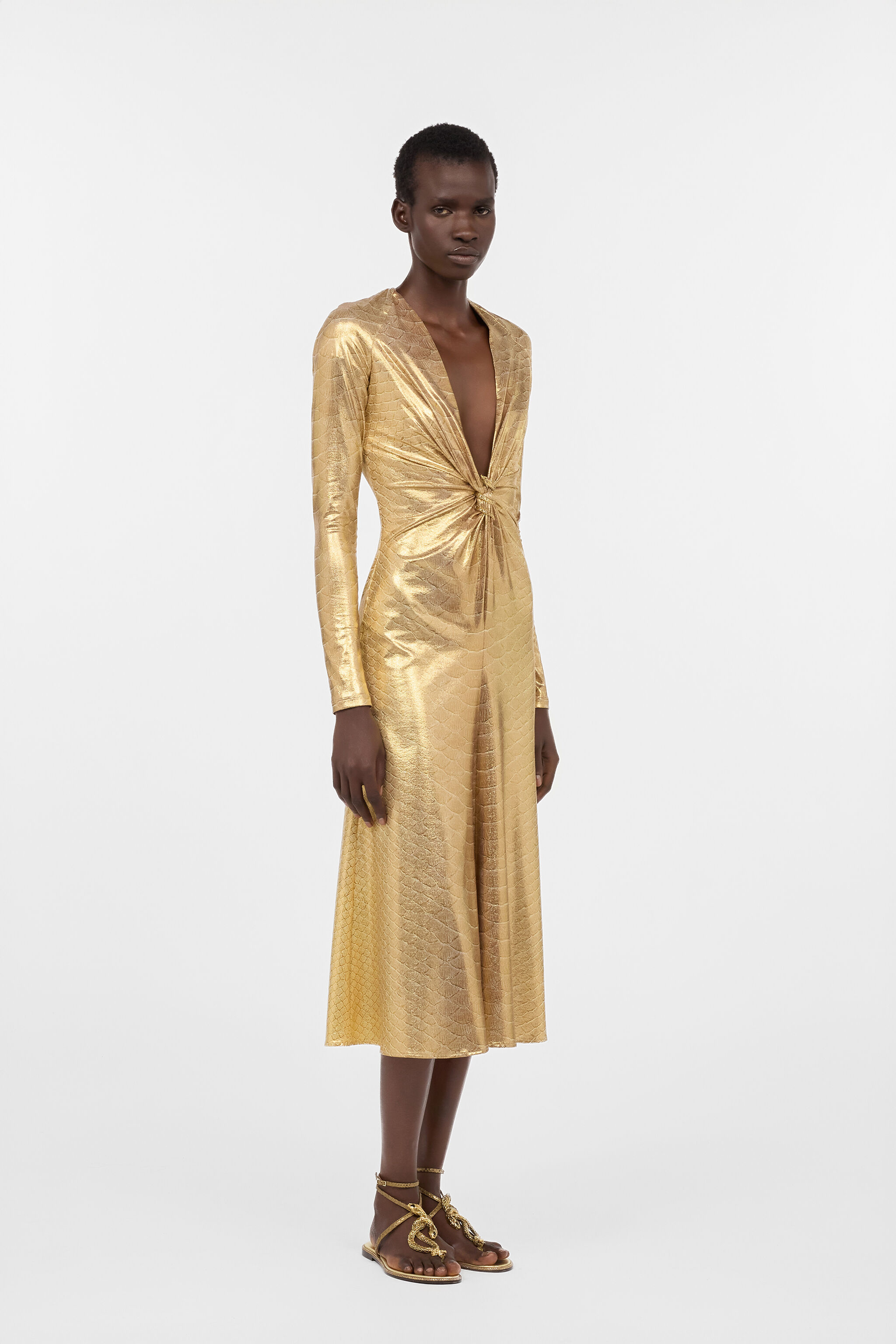 RC Midi-Kleid in Beige-Gold mit Serpentine BEIGE/GOLD WWT111-OOS31