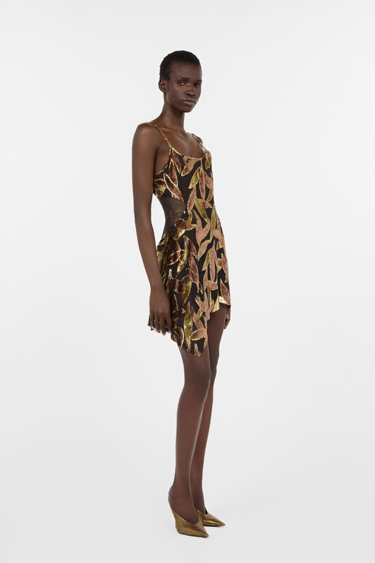 RC Transparentes Minikleid in Schokoladenbraun mit Blattwerk-Motiv CHOCOLATE WWT131-FC007