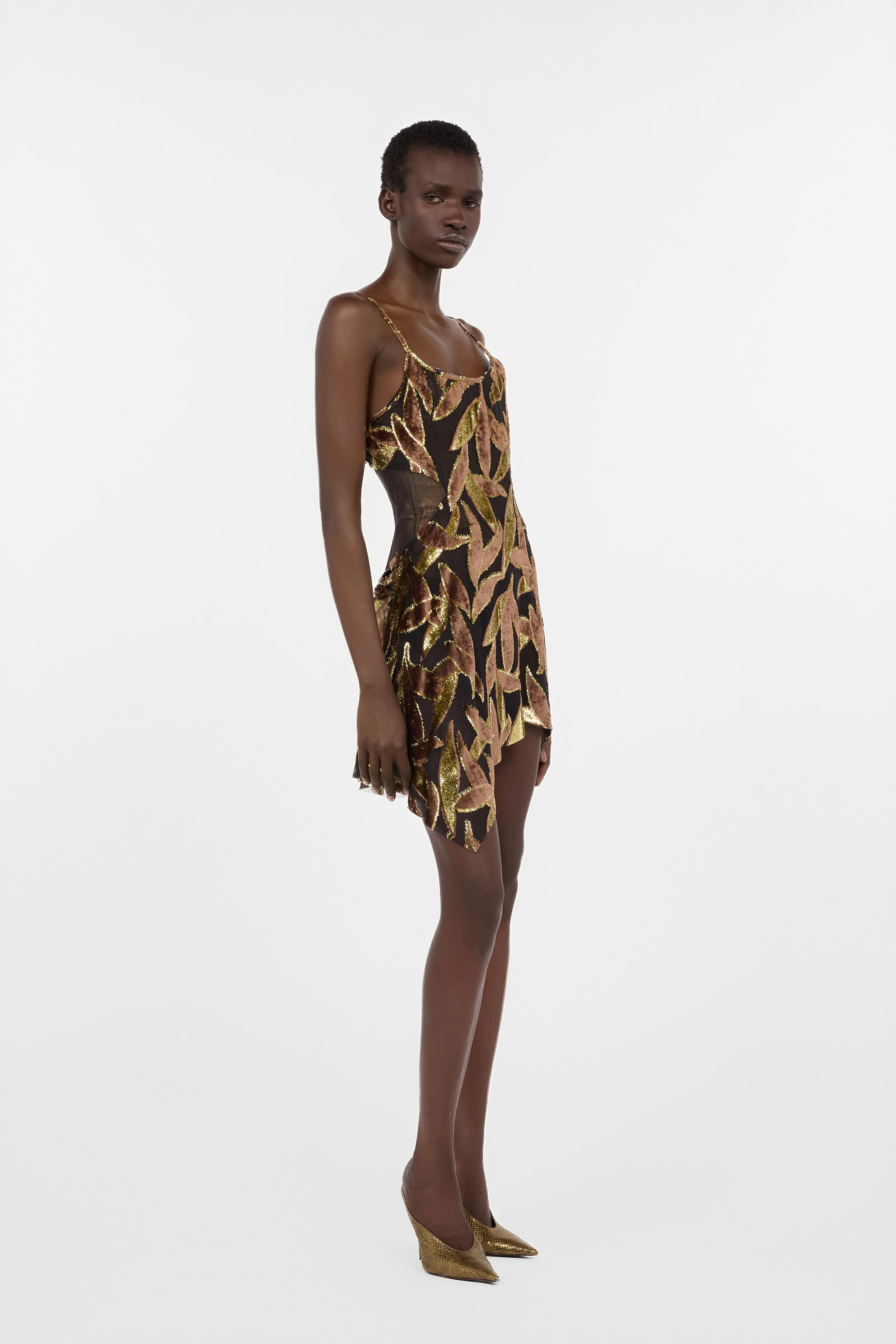 RC Transparentes Minikleid in Schokoladenbraun mit Blattwerk-Motiv CHOCOLATE WWT131-FC007