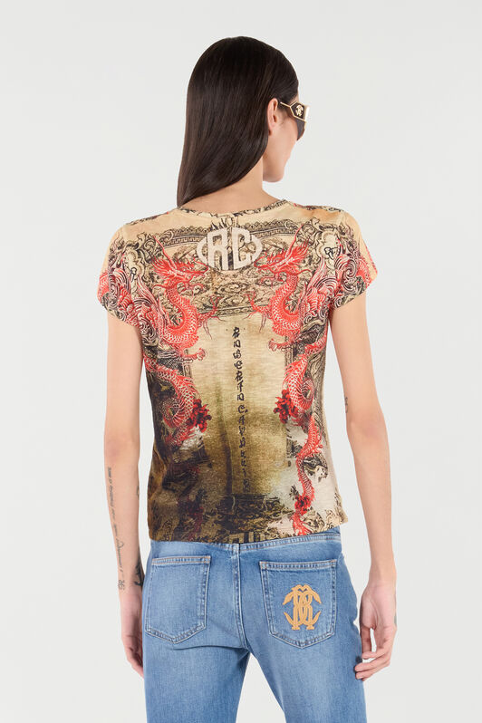 RC T-Shirt Aus Baumwolle Mit Orientalischem Print NATURALE/ROSSO VQT61C-3DQ00