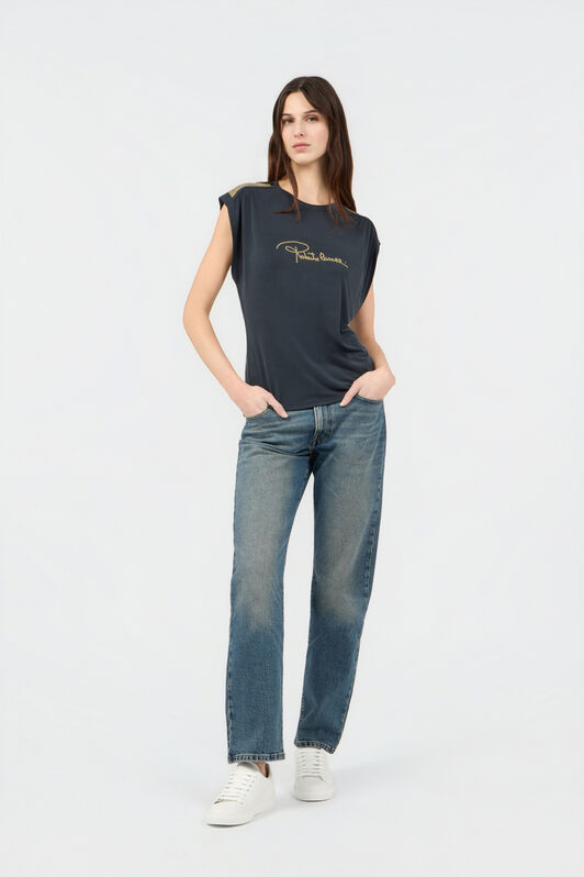 RC Anthrazitfarbenes T-Shirt mit Nietenbesetzten Schultern BLACK SOT60K-1H003