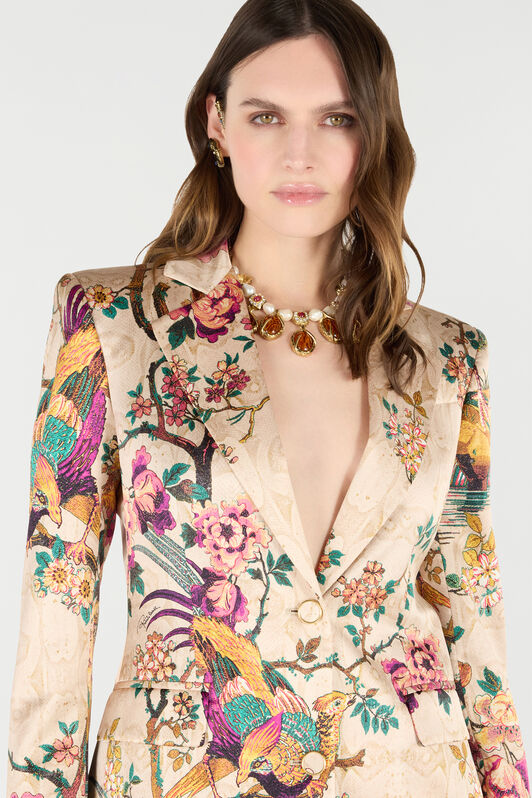 RC Blazer De Seda con Estampado Oriental Bird Marfil/Rosa VKT405-TYP76