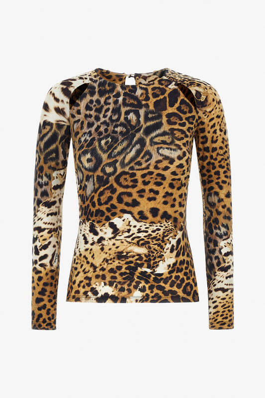 RC Long-sleeved T-shirt with Jaguar Skin print Hellbraun SKT605-LNG34